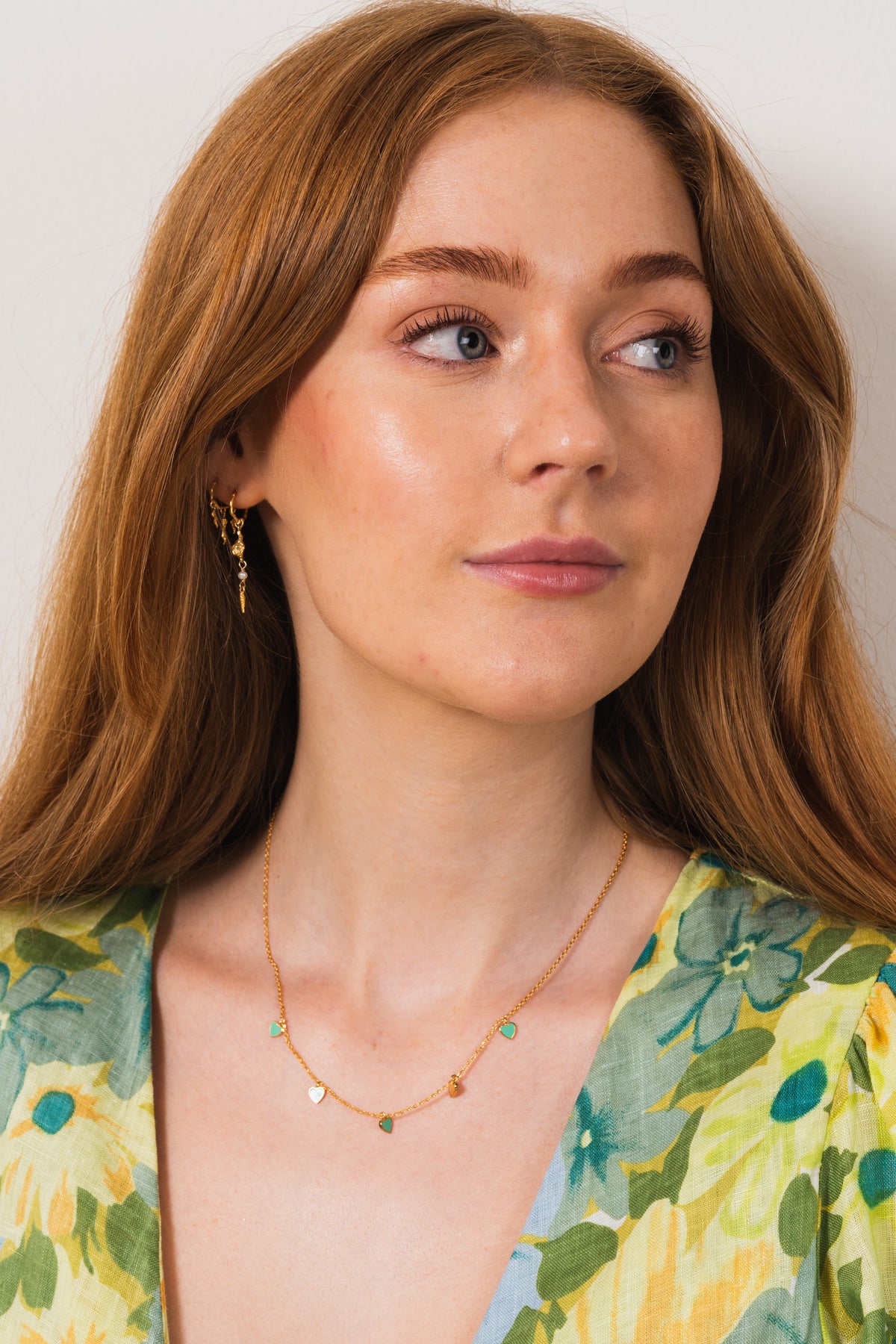 Turquoise Enamel Heart Multi Drop Necklace - Turquoise