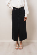 Vika Slit Denim Skirt - Black