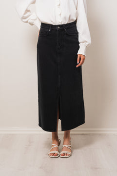 Vika Slit Denim Skirt - Black