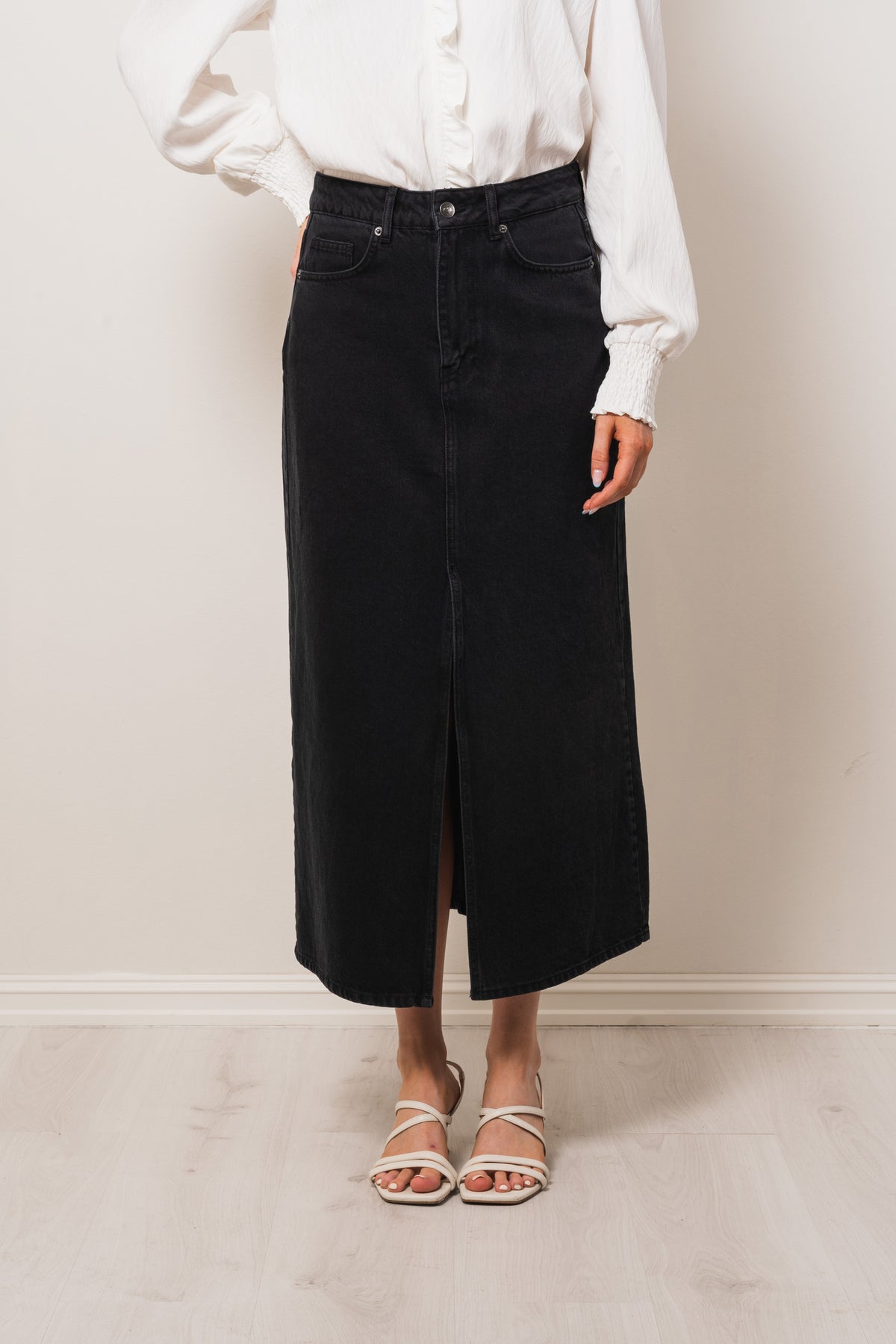 Vika Slit Denim Skirt - Black