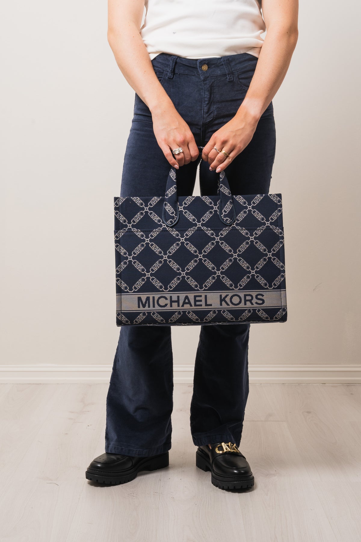 Gigi Large Empire Logo Jacquard Tote Bag - Navy/Multi