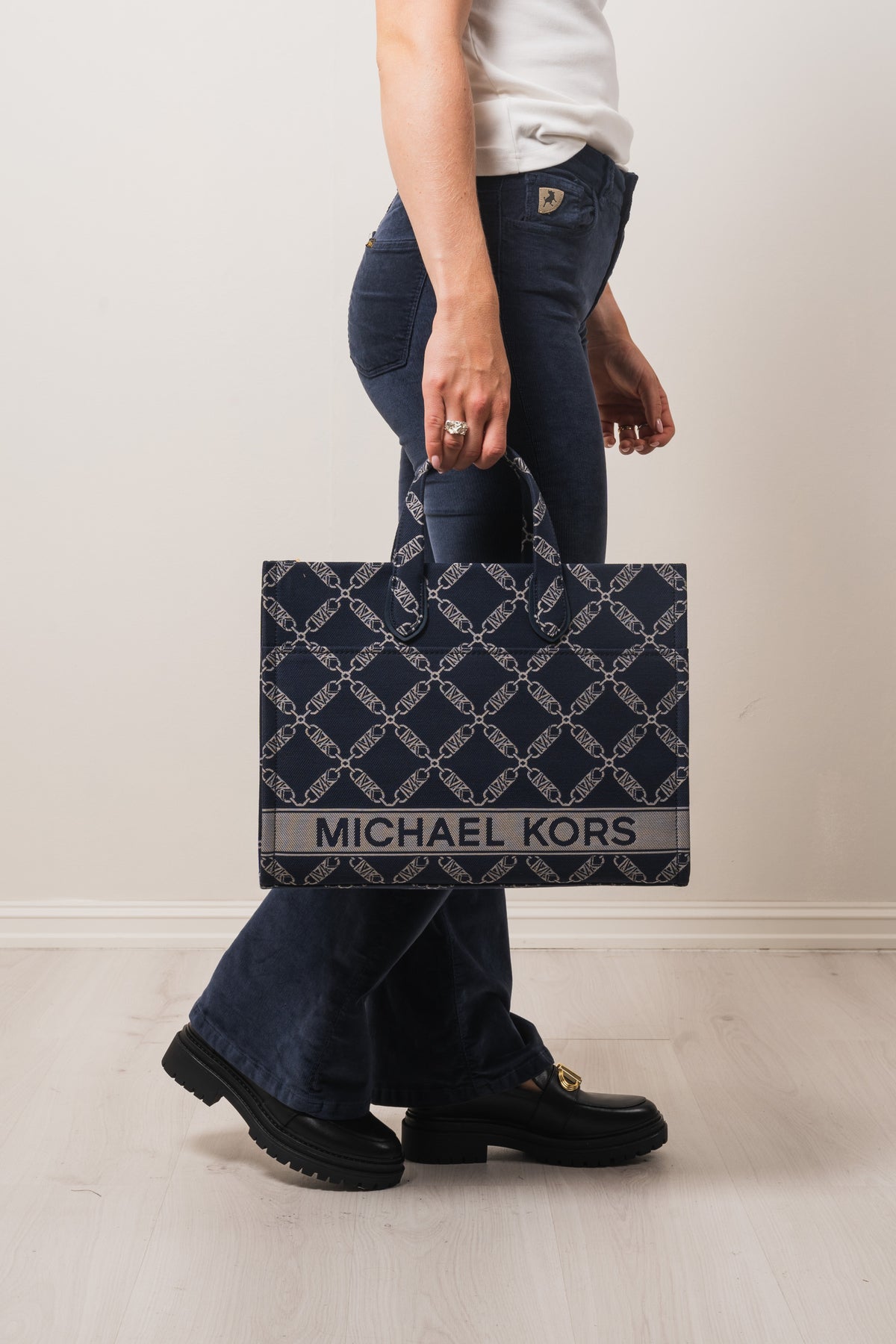 Gigi Large Empire Logo Jacquard Tote Bag - Navy/Multi