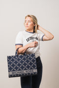 Gigi Large Empire Logo Jacquard Tote Bag - Navy/Multi