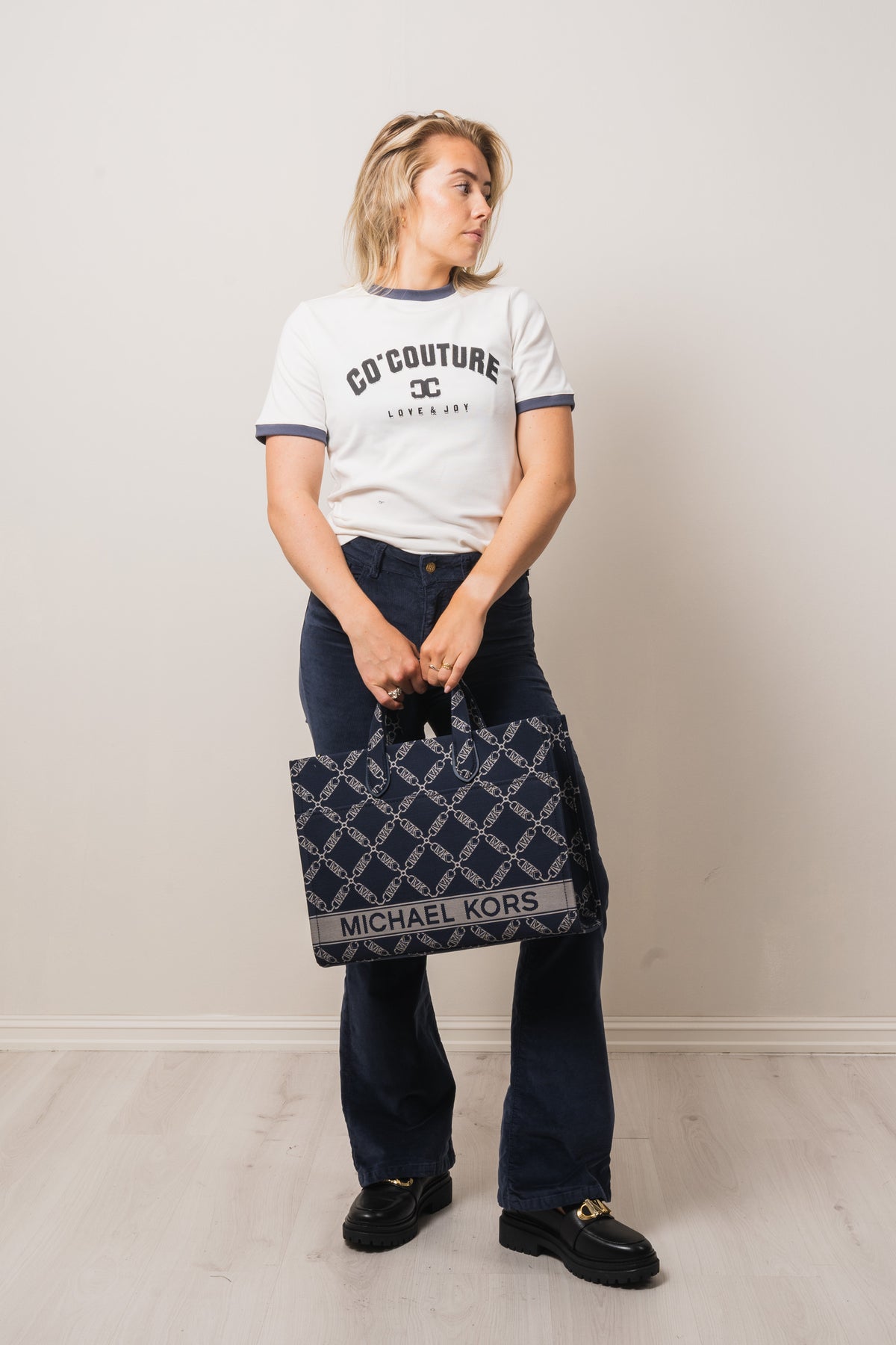 Gigi Large Empire Logo Jacquard Tote Bag - Navy/Multi