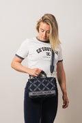 Gigi Small Empire Logo Jacquard Messenger Bag - Navy/Multi