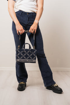 Gigi Small Empire Logo Jacquard Messenger Bag - Navy/Multi