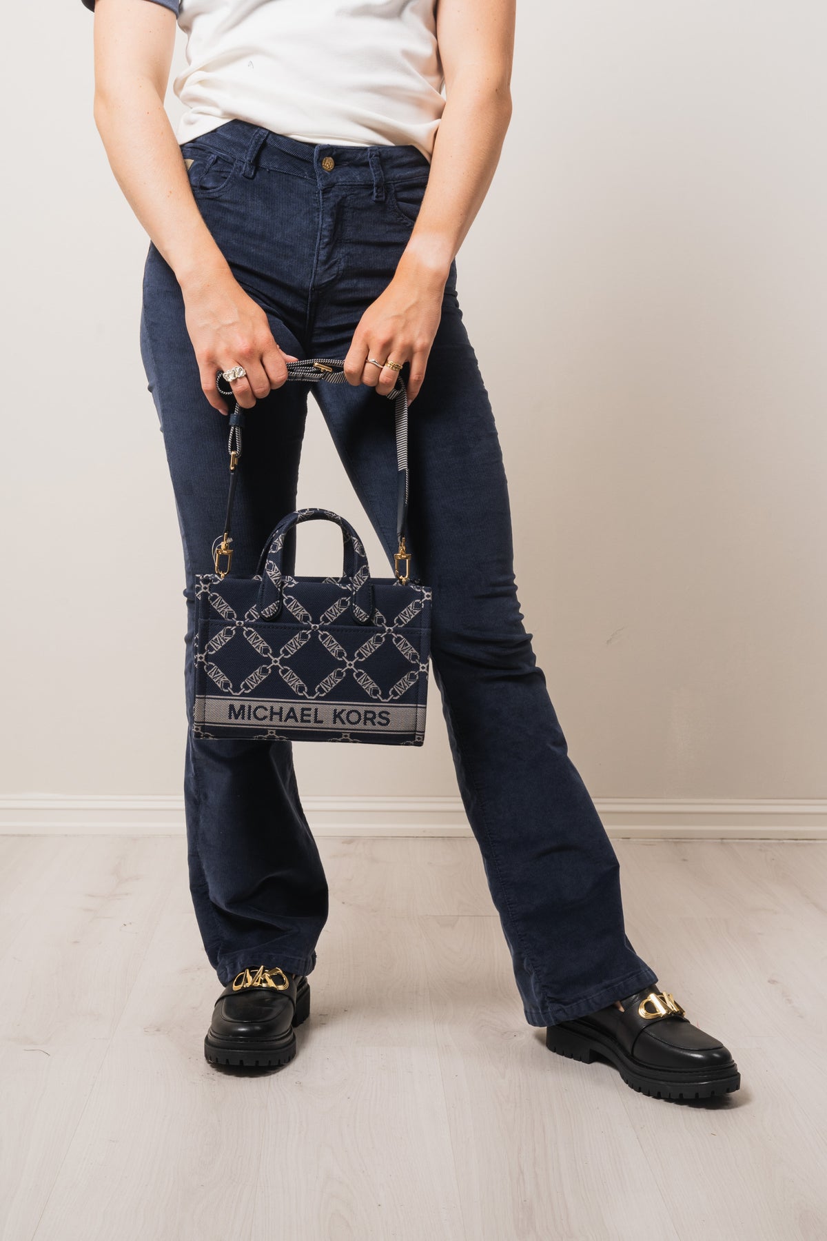Gigi Small Empire Logo Jacquard Messenger Bag - Navy/Multi