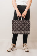 Gigi Large Empire Logo Jacquard Tote Bag - Choc/Multi