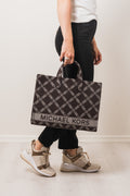 Gigi Large Empire Logo Jacquard Tote Bag - Choc/Multi