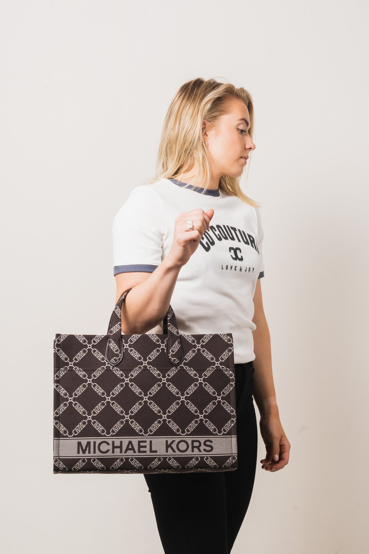 Gigi Large Empire Logo Jacquard Tote Bag - Choc/Multi