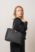 Ruby Large Saffiano Leather Tote Bag - Black/Gold