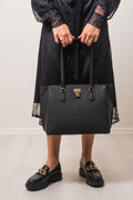 Ruby Large Saffiano Leather Tote Bag - Black/Gold