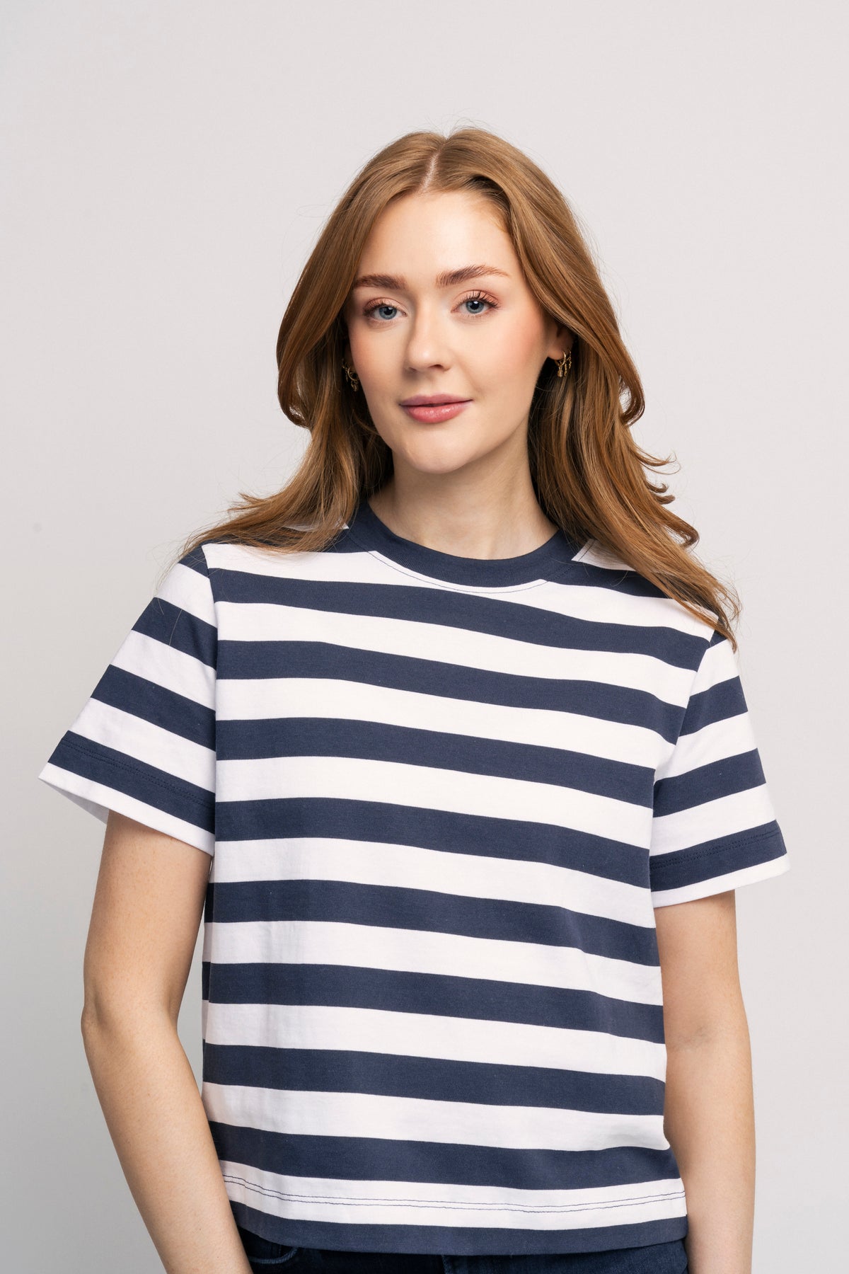 Essential Ss Striped Boxy Tee - Dark Sapphire/Bright White