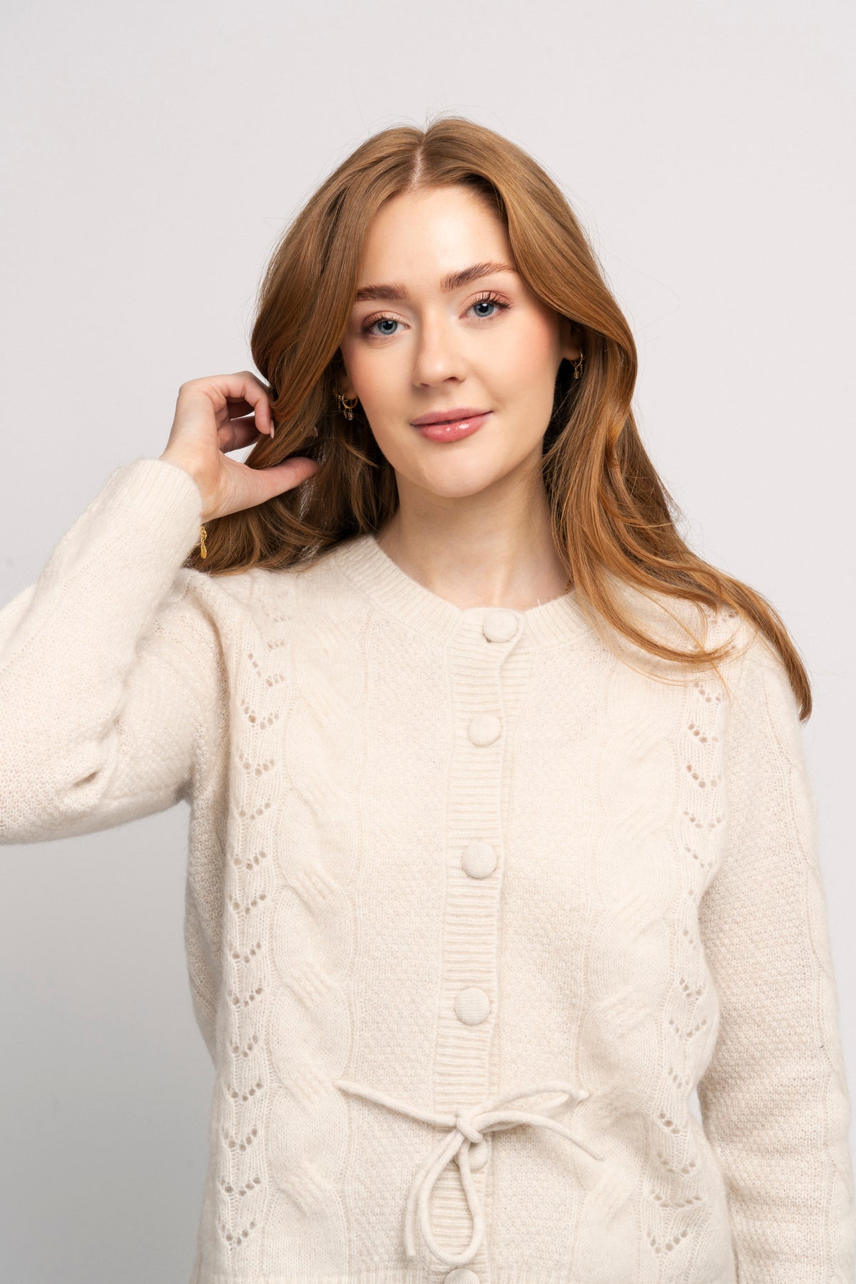 Vera Ls Knit Belt Kofta - Birch