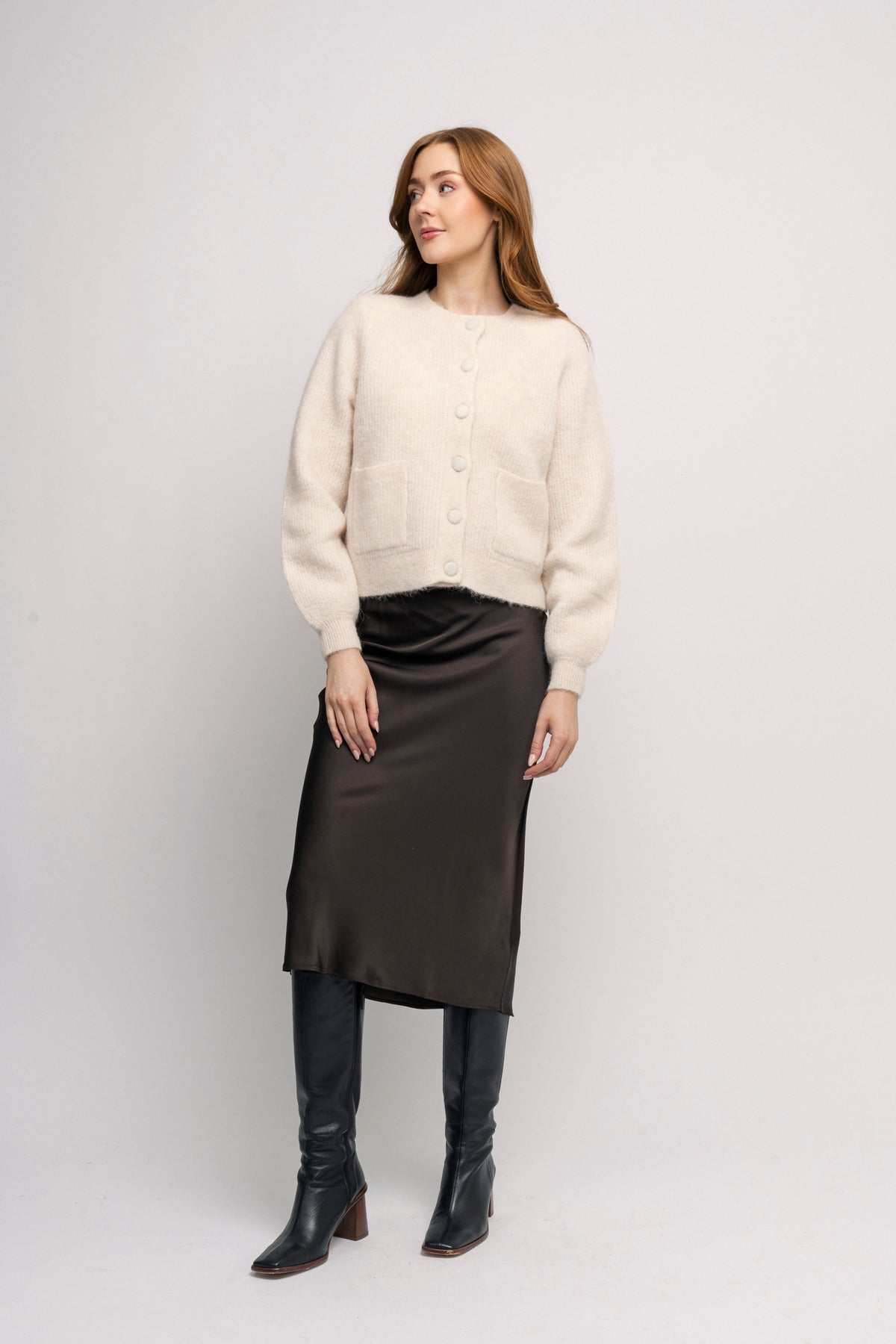 Sia Ras Ls Knit Pads Cardigan - Birch