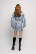 Denim Laced Mini Dress - Light Blue Denim
