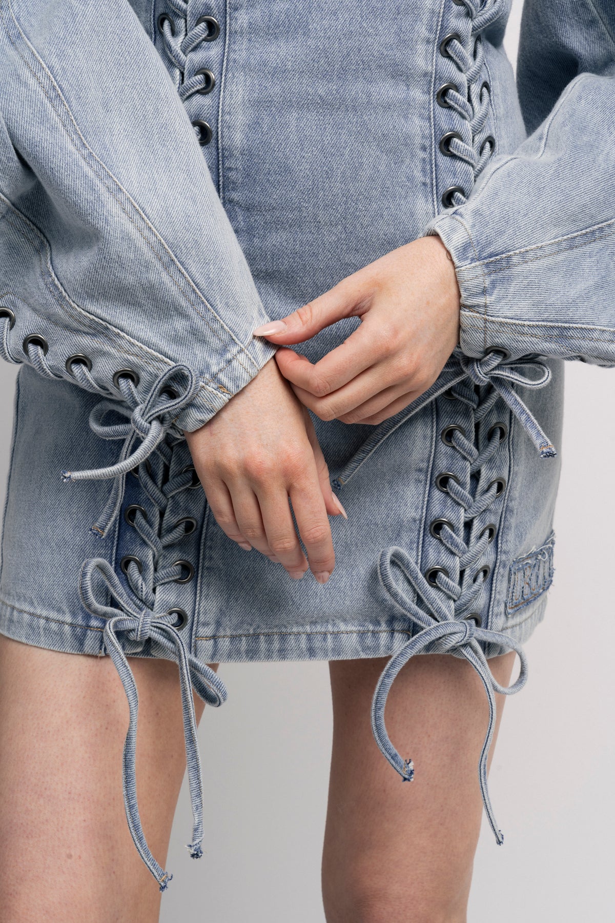 Denim Laced Mini Dress - Light Blue Denim