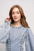Denim Laced Mini Dress - Light Blue Denim