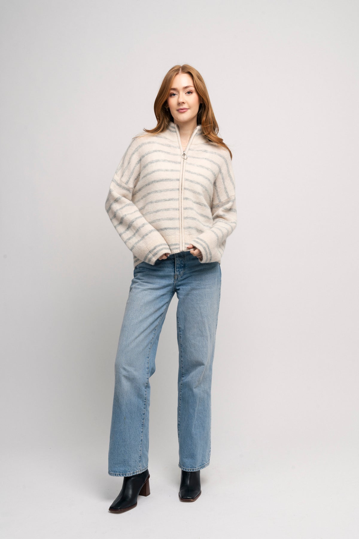 Ras Stripe Ls Knit Cardigan Ex - Birch Stripes / Lgm
