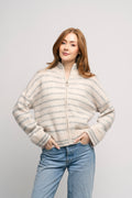 Ras Stripe Ls Knit Cardigan Ex - Birch Stripes / Lgm