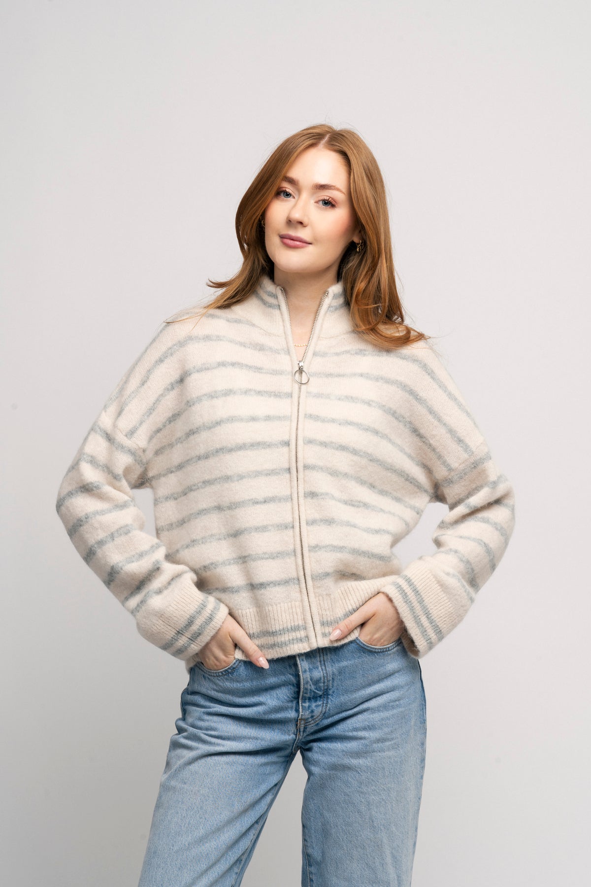 Ras Stripe Ls Knit Cardigan Ex - Birch Stripes / Lgm