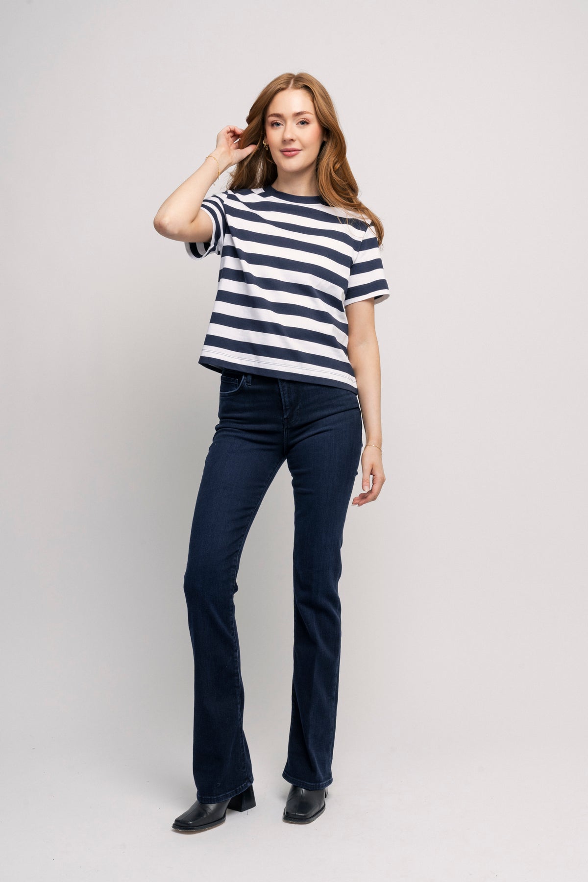 Essential Ss Striped Boxy Tee - Dark Sapphire/Bright White