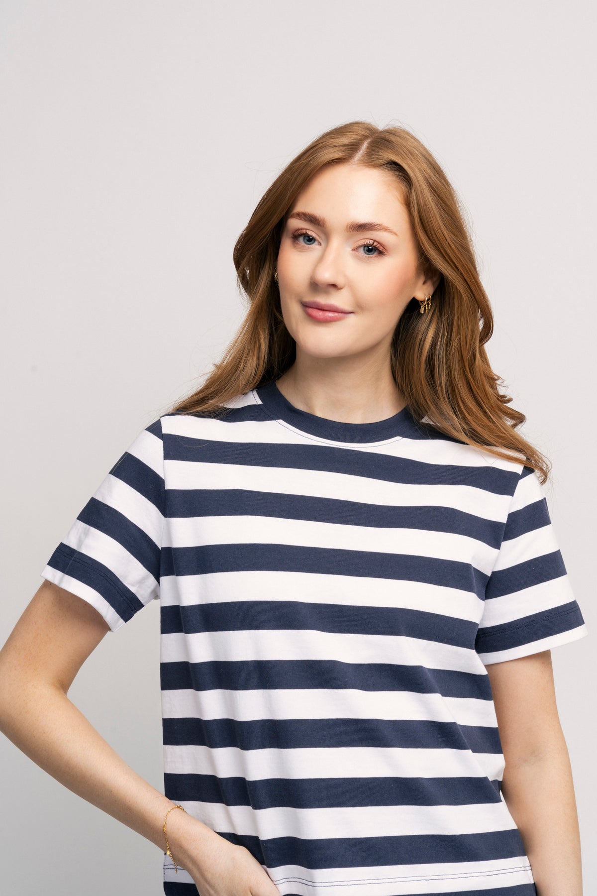 Essential Ss Striped Boxy Tee - Dark Sapphire/Bright White