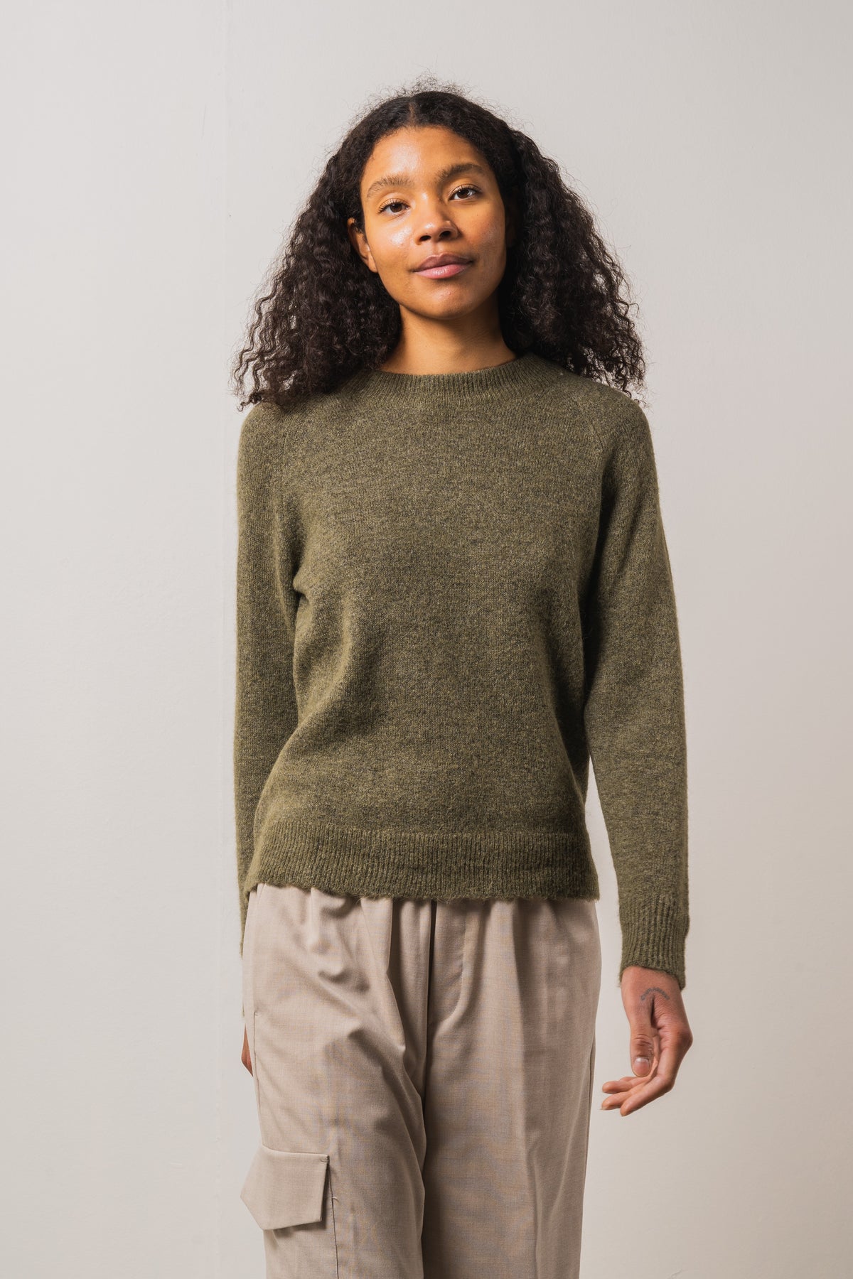 Lulu Ls Knit O-Neck - Dusky Green