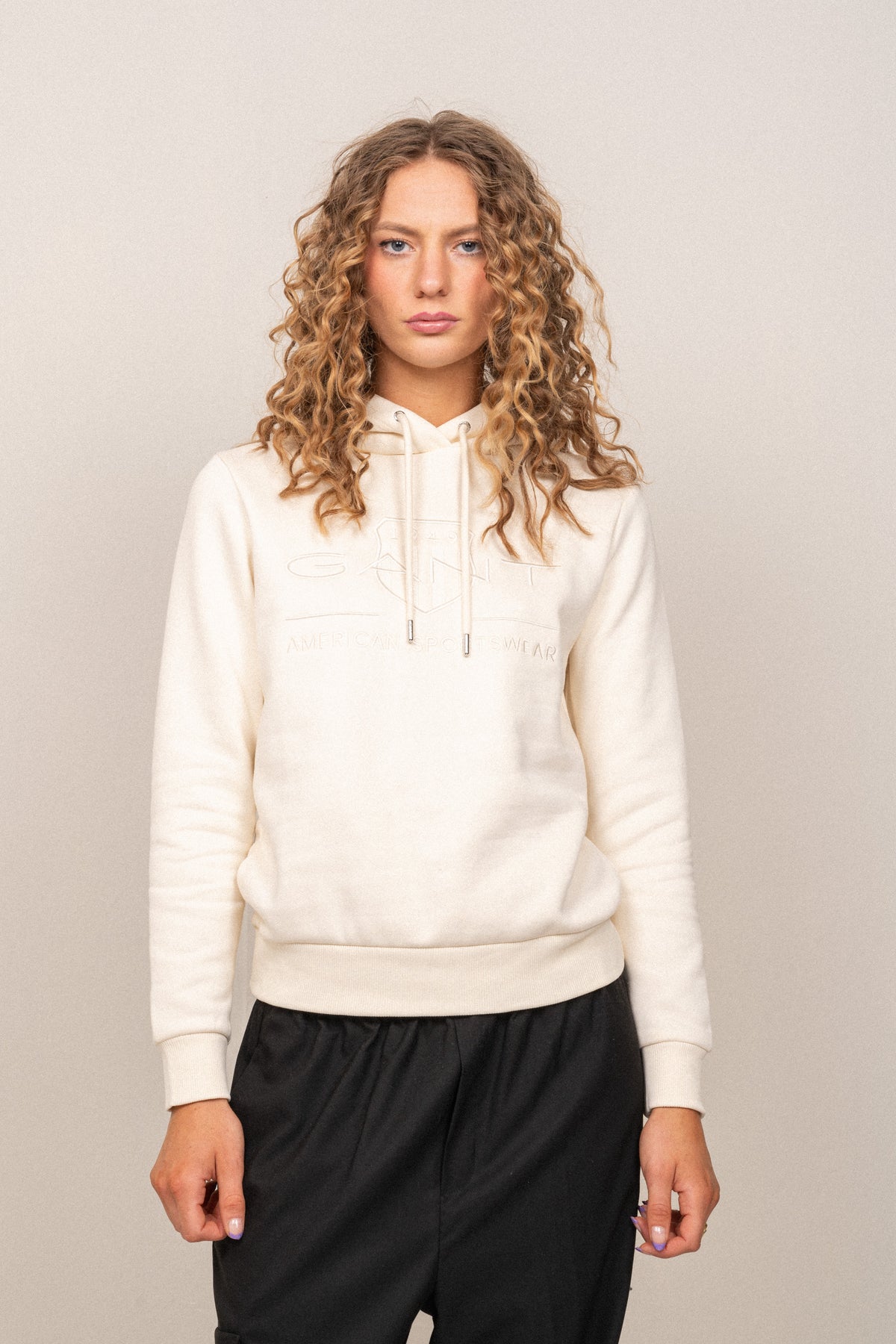 Regular Tonal Shield Hoodie - Linen