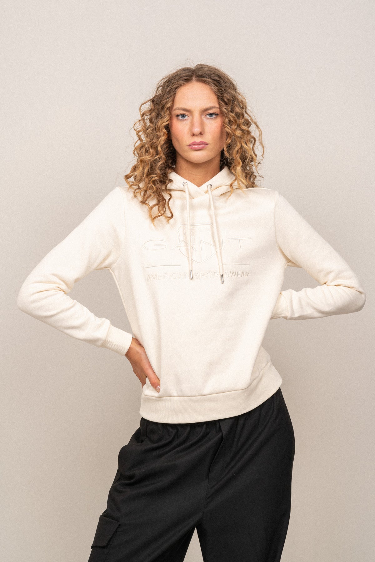 Regular Tonal Shield Hoodie - Linen