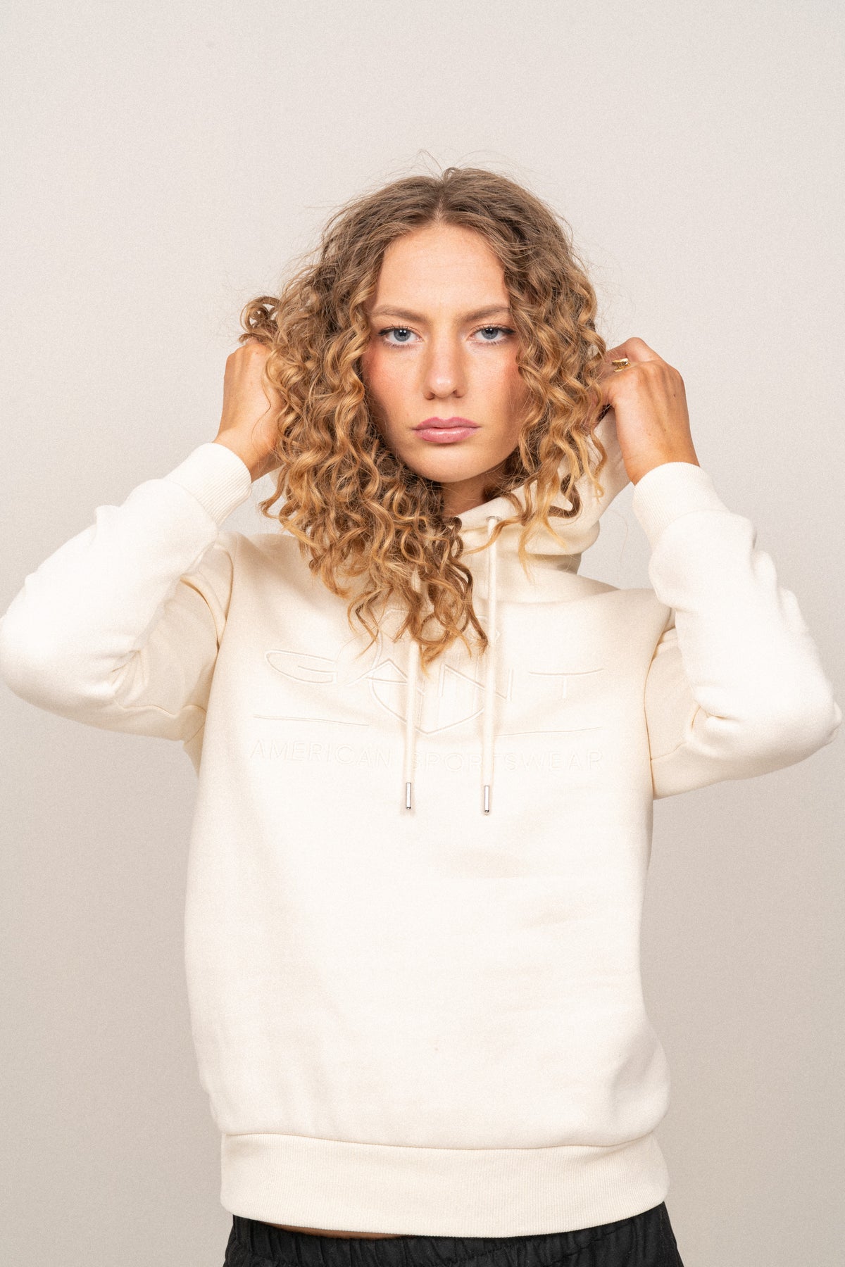Regular Tonal Shield Hoodie - Linen
