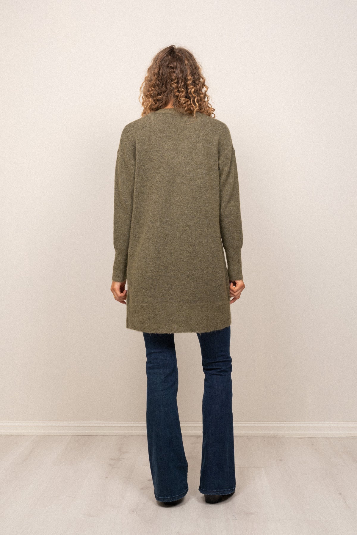Lulu New Ls Knit Long Cardigan - Dusky Green