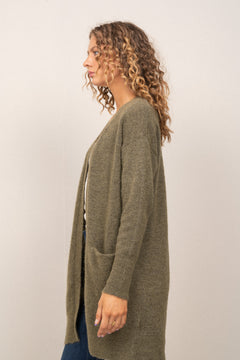 Lulu New Ls Knit Long Cardigan - Dusky Green