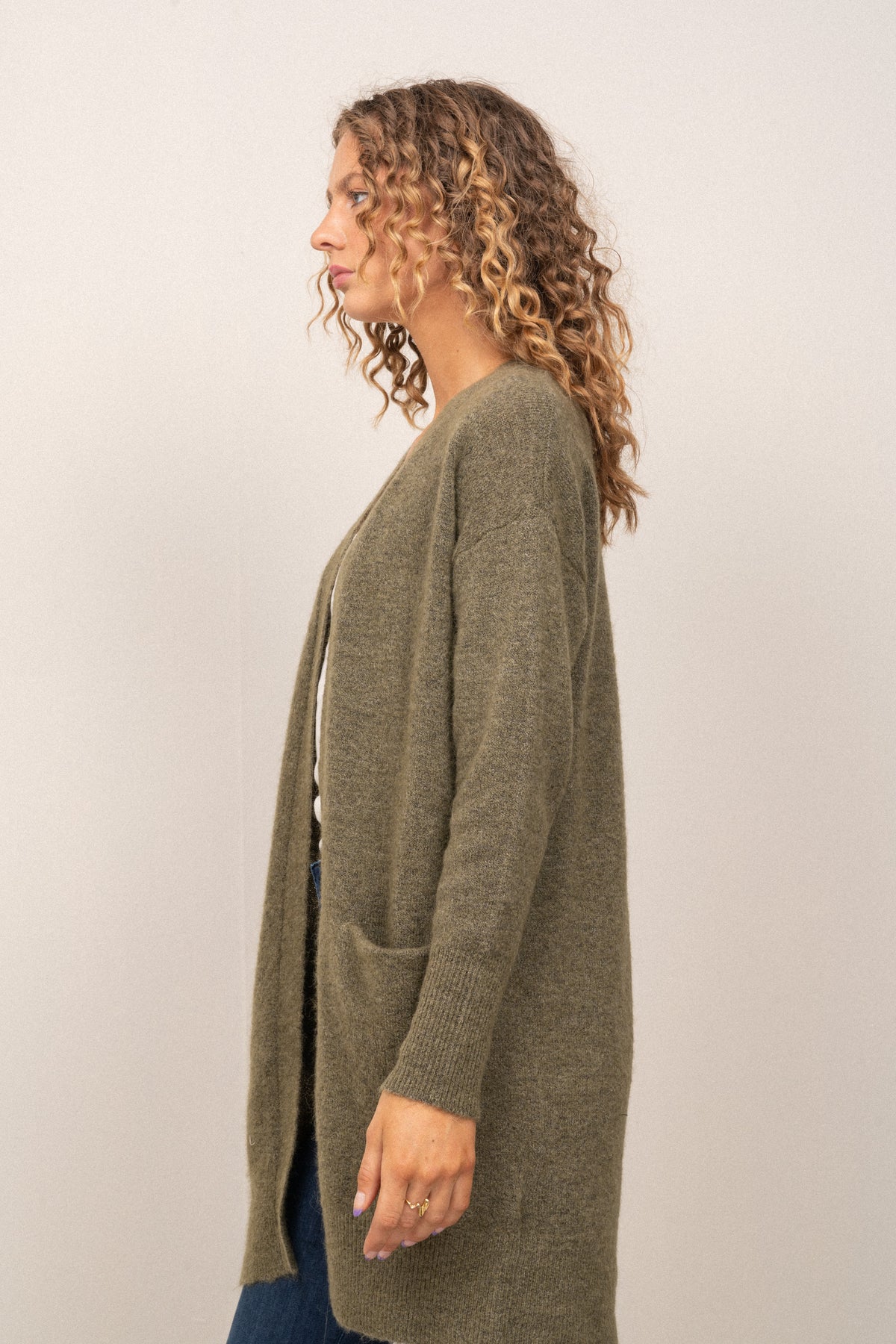 Lulu New Ls Knit Long Cardigan - Dusky Green