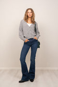 Thora V-Neck Knit Cardigan - Grey Melange