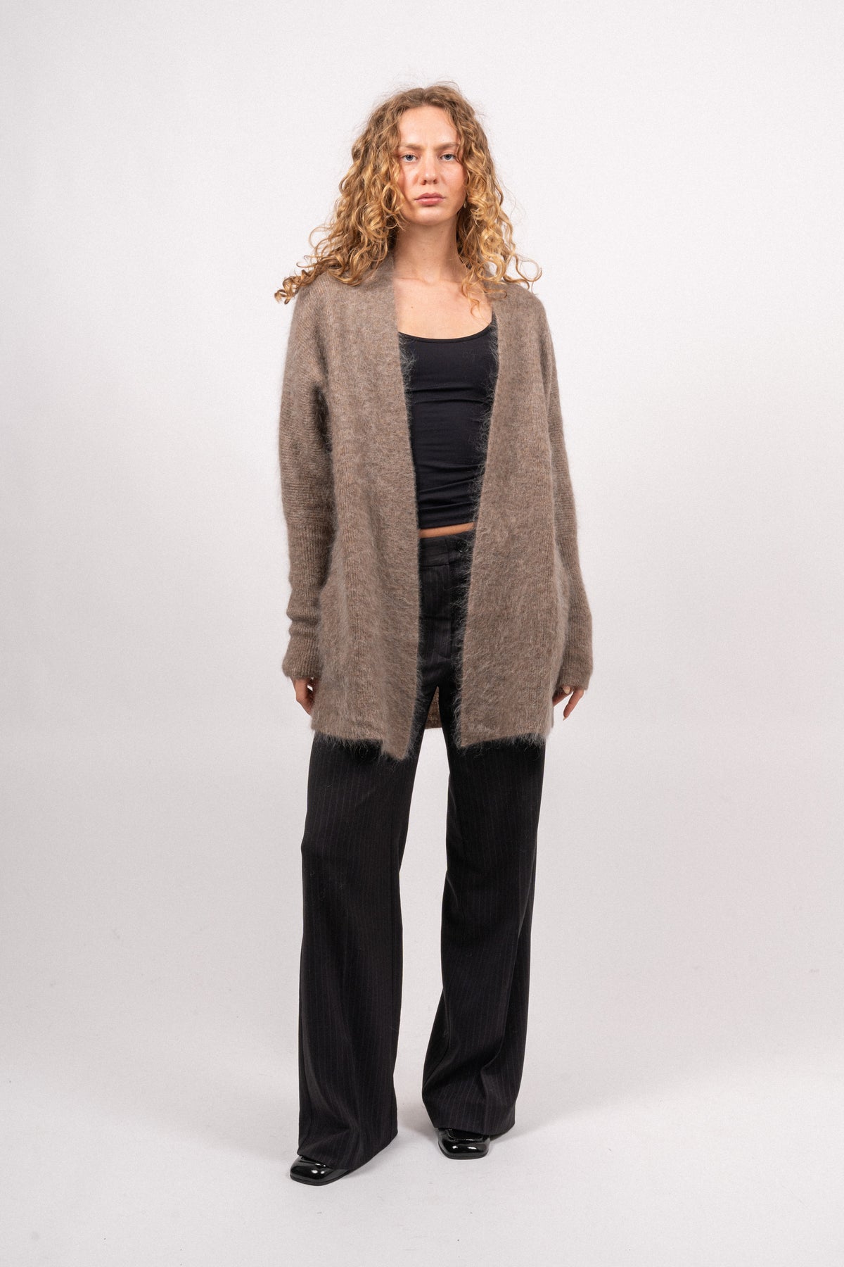 Mohair Demi Shawl Cardigan - Taupe
