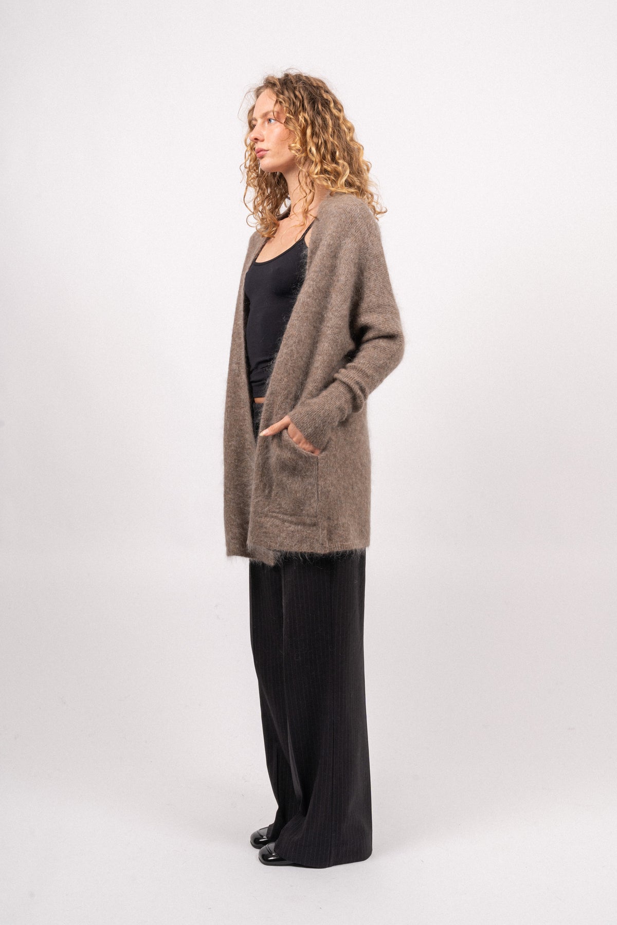 Mohair Demi Shawl Cardigan - Taupe