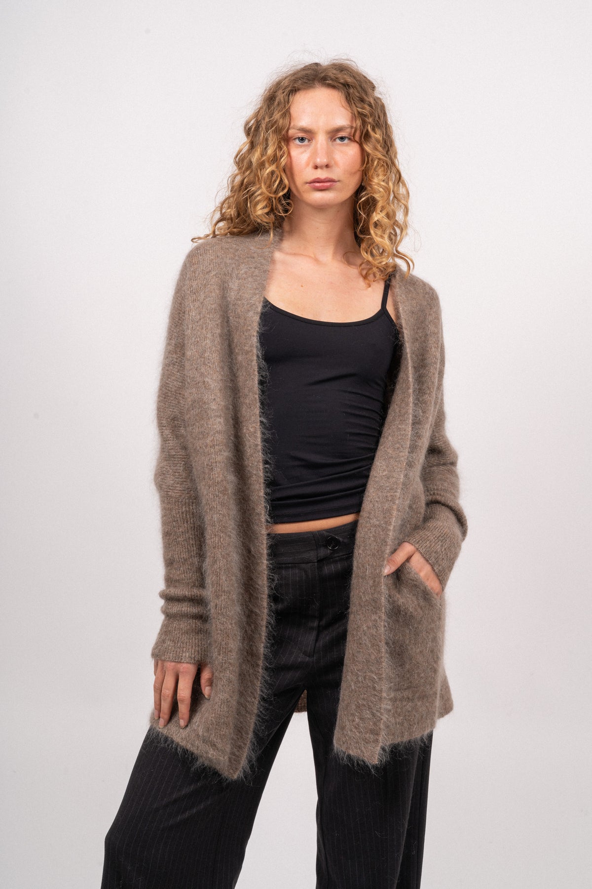 Mohair Demi Shawl Cardigan - Taupe