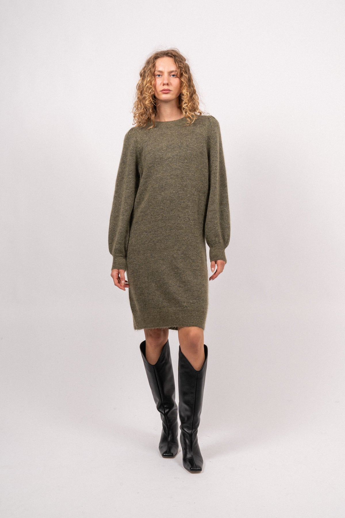 Mola Mia Ls Knit Dress - Dusky Green