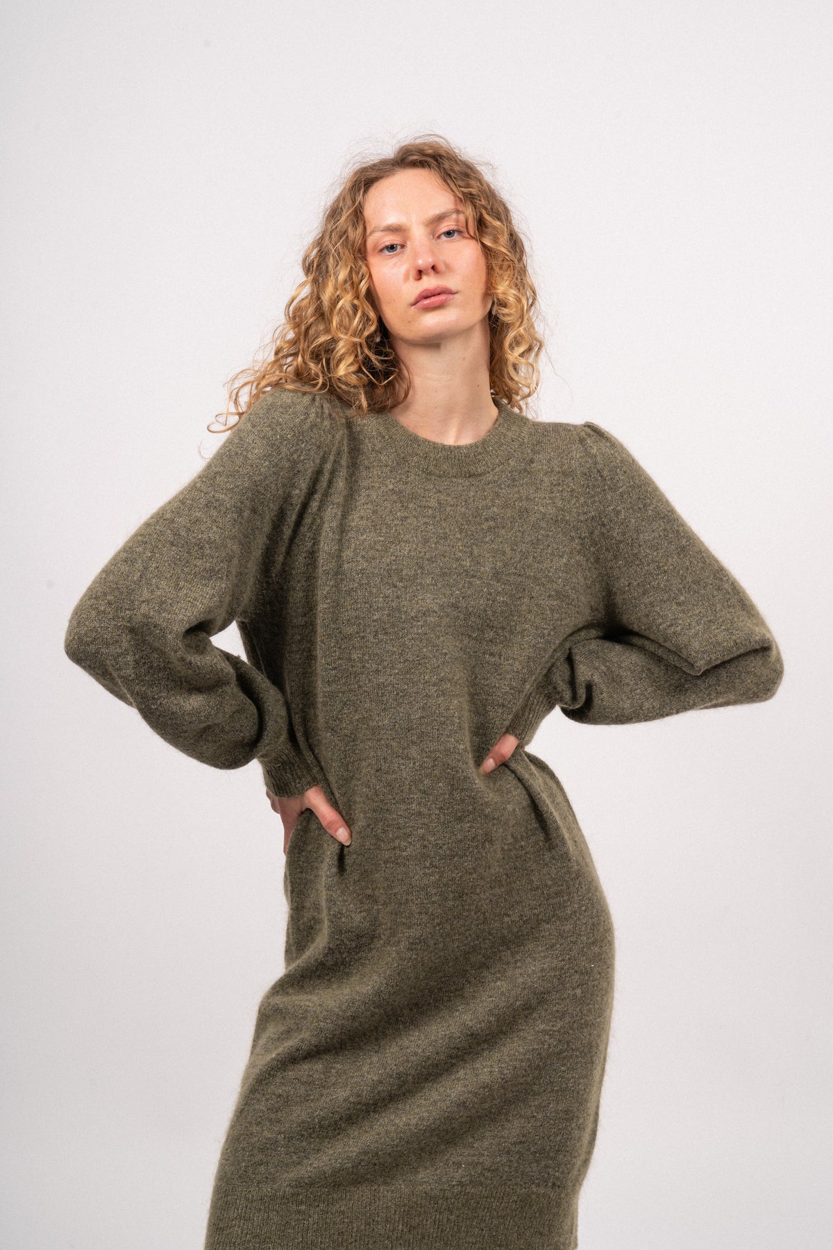 Mola Mia Ls Knit Dress - Dusky Green