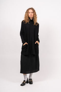 Merino Long Wide Turtleneck - Black