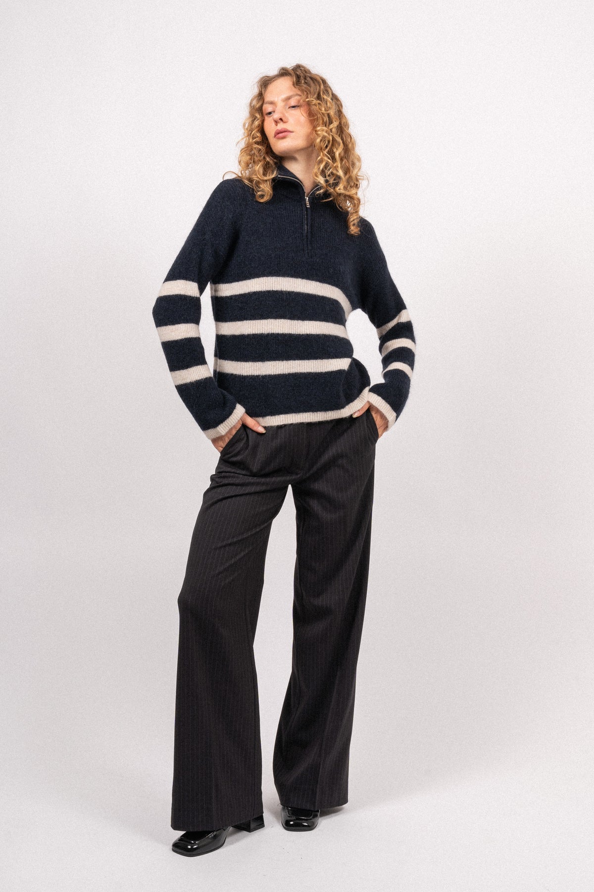 Maline LS Knit Half Zip - Dark Sapphire Birch