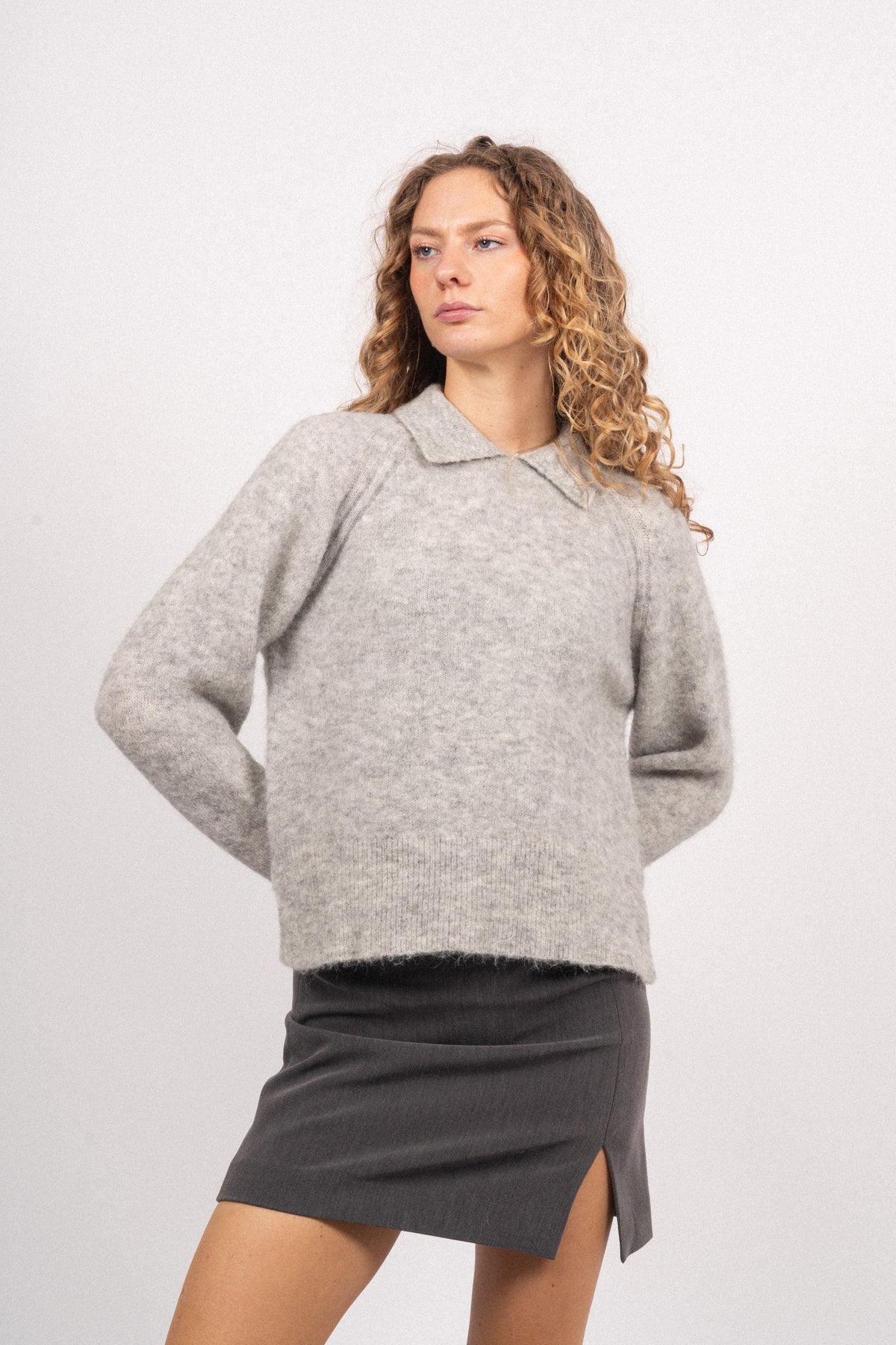 Yasnorla LS Knit Pullover - Light Grey Melange