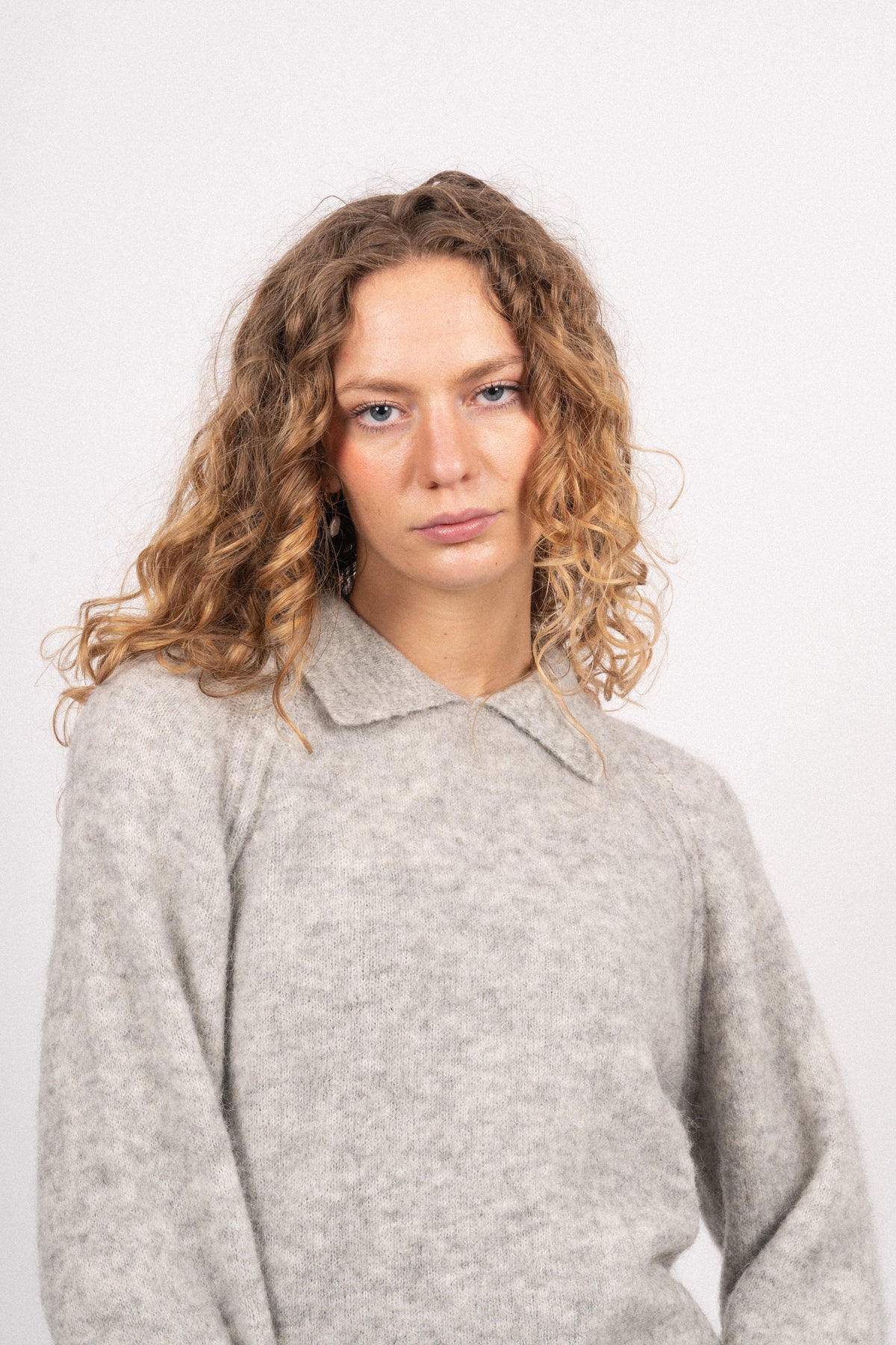 Yasnorla LS Knit Pullover - Light Grey Melange