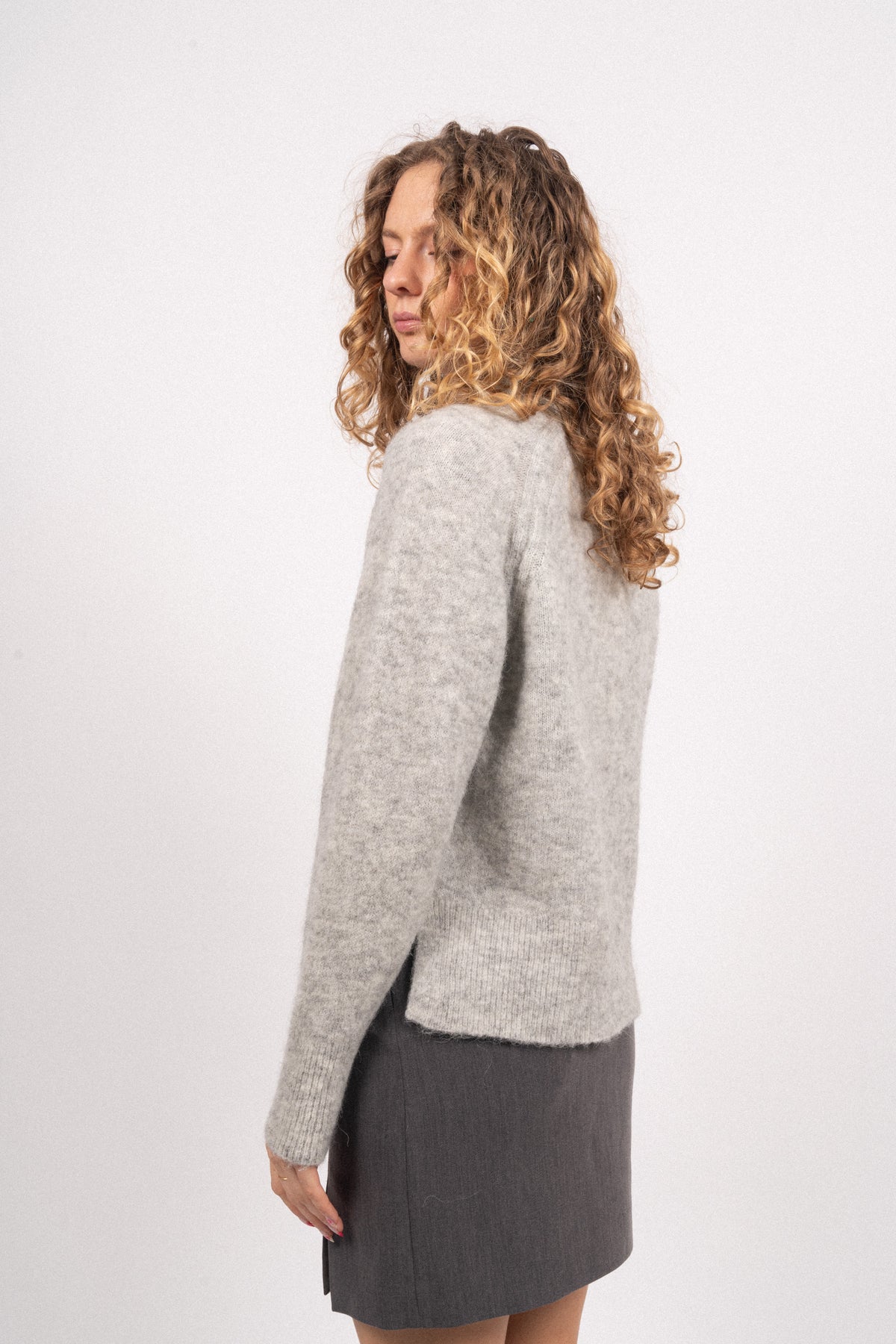 Yasnorla LS Knit Pullover - Light Grey Melange