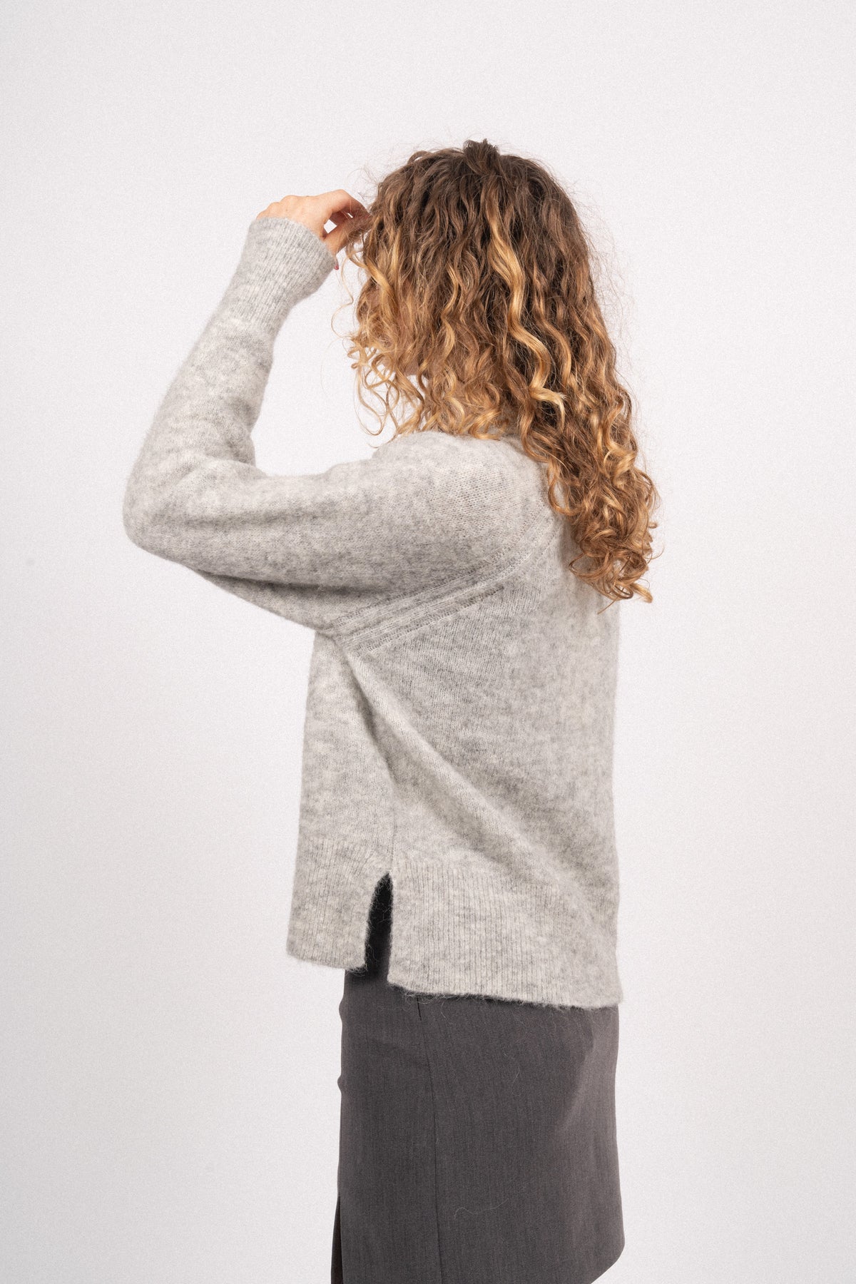 Yasnorla LS Knit Pullover - Light Grey Melange