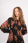 Golden Georgette Mini Dress - Autumn Bouquet