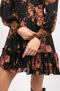 Golden Georgette Mini Dress - Autumn Bouquet