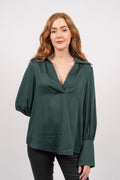 Reg Pop Over High Cuff Blouse - Tartan Green