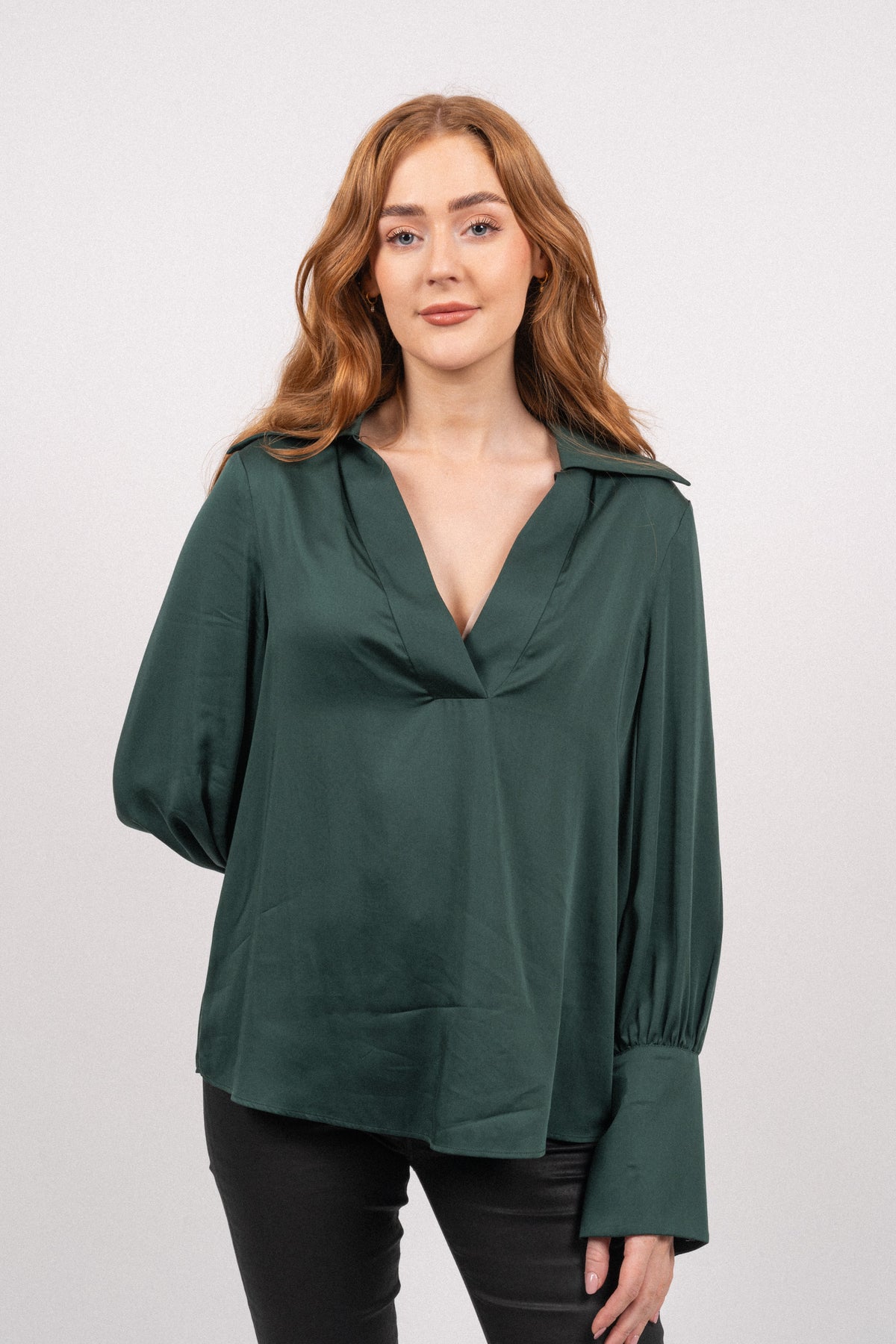 Reg Pop Over High Cuff Blouse - Tartan Green